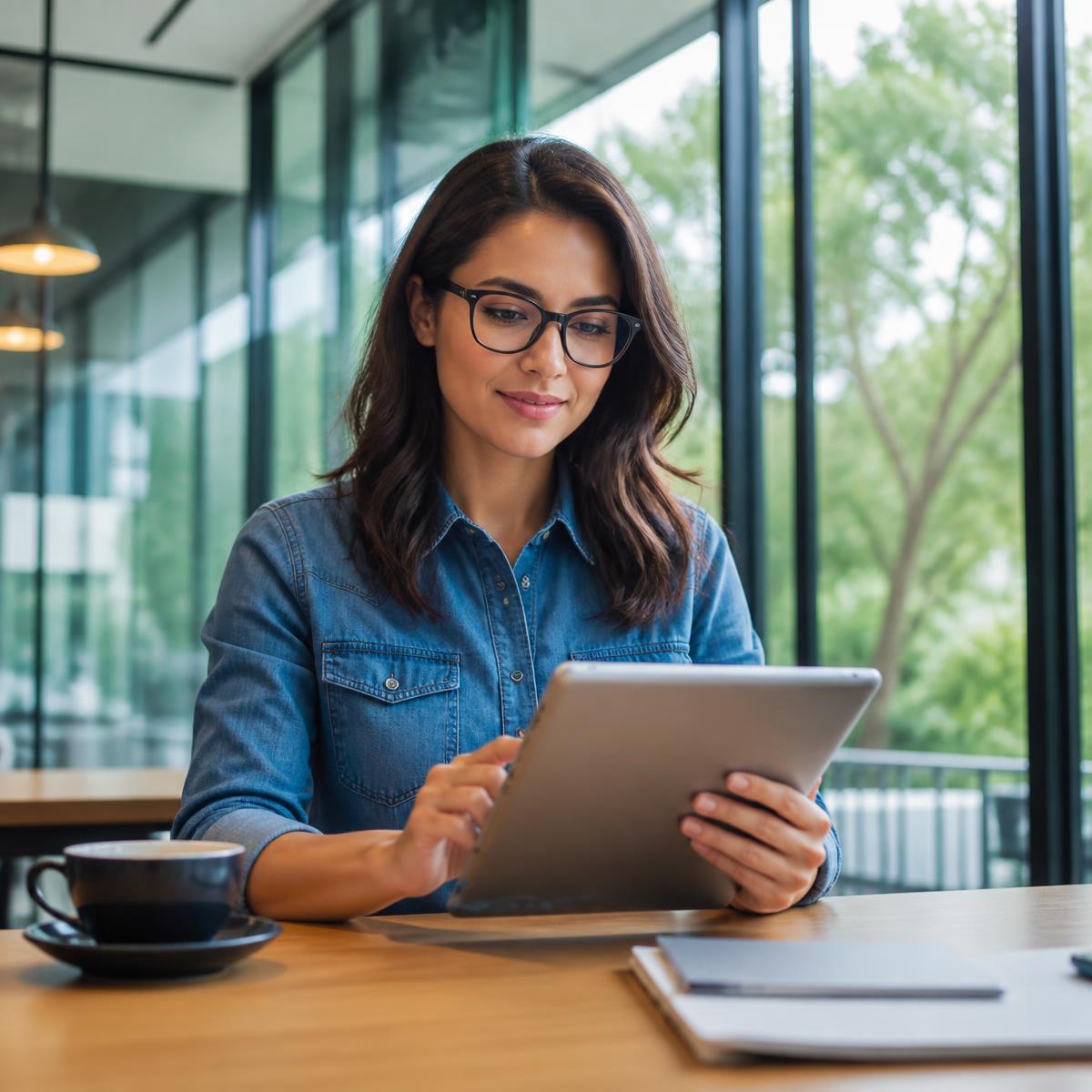 Business professional reviewing insights on a tablet